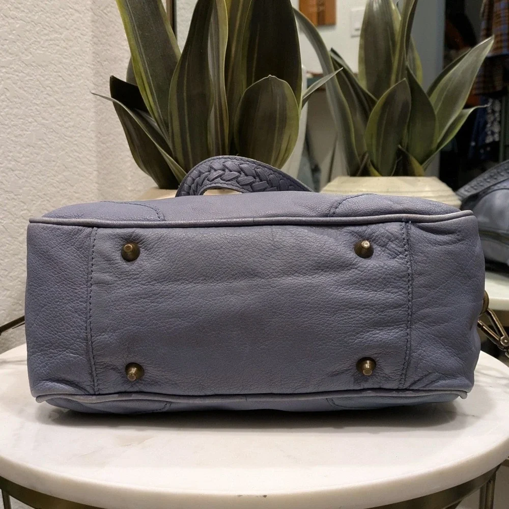 Liebeskind Berlin Satchel Bag Medium Sz Real Leather Blue Braided Crossbody Boho